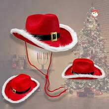 1pc Unisex Faux Fur Trim Red Christmas Cowboy Hat, Santa Claus Hat, Holiday Party Performance Cap, Suitable For Christmas Outfit Cold Weather Outfit Women - Cute - View 10