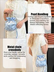 Mini Pearl Handbag Bucket Bag Stylish And Elegant Shoulder Bag Crossbody Bag Pearl Beaded Evening Bag Clutch Wallet Chain Bag Soft Satin Material Suitable For Commuting, Gatherings, Dinners, Parties And Other Occasions Christmas Gift Birthday Gift Perfect Choice For Women's Graduation Gifts Valentine's Day Gifts - 白色 - 查看 6