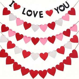 Guirnalda de corazones de fieltro, decoración romántica para el Día de San Valentín y bodas, decoraciones para bodas, compromisos y propuestas, bandera colgante multicolor de amor, decoración de habitaciones, banderín de fiesta, artesanía de fieltro hecha a mano