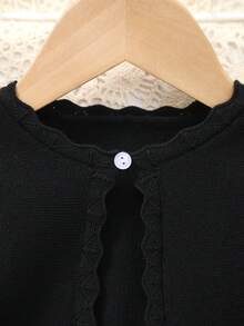 Girls' Elegant Pure White Knitted Shawl, Delicate Lace Trim Adds Softness, Unlocks New Spring Styling - màu đen - Xem 2