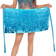 肚皮舞围巾臀巾，亮片流苏腰链，女士肚皮舞服装配饰，波西米亚风节日臀巾，多层性感表演裙 - 彩色 - 查看 5