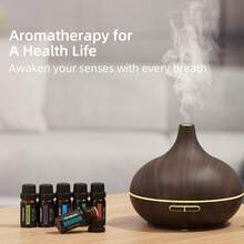 Aromatherapy Diffuser & 6 Essential Oils Set, 550ml Diffuser Ultrasonic Diffuser Cool Mist Humidifier With 4 Timers 7 Colors Light Waterless Auto Off For Large Room Office, Dark Wood Grain - Màu be - Xem 8