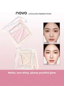 NOVO Matte Highlighter Powder Compact, Face Brightening, Tear Trough Defining, Natural Finish, Lightweight, Long-Lasting, Suitable For Daily Use, Beginners, Cost-Effective, Students, Outdoor Travel, Autumn/Winter Makeup - 01# Milk Rice White - View 2
