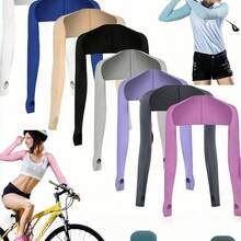 1pc Breathable UV Protection Ice Silk Sleeve Cover, Ice Silk Sunshade Sleeves, Cool Shawl Sleeve Sleeves, Summer Elastic Half Finger Arm Gloves, UV-Resistant Sun Protection Sleeve Sleeves, Sun Protection Sleeve Sleeves With Finger Holes, For Outdoor Sports And Golf, Outdoor Cycling UV Protection - 彩色 - 查看 1