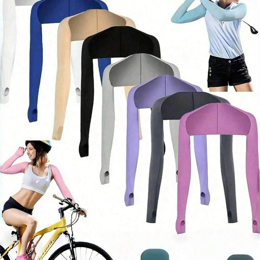 1pc Breathable UV Protection Ice Silk Sleeve Cover, Ice Silk Sunshade Sleeves, Cool Shawl Sleeve Sleeves, Summer Elastic Half Finger Arm Gloves, UV-Resistant Sun Protection Sleeve Sleeves, Sun Protection Sleeve Sleeves With Finger Holes, For Outdoor Sports And Golf, Outdoor Cycling UV Protection - 彩色 - 查看 1