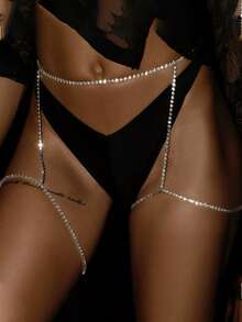 A Sexy Silver Rhinestone Leg Chain, A Sparkling Women's Body Chain/Waist Chain For Parties, Nightclubs, And Jewelry. - Multicolor - View 4