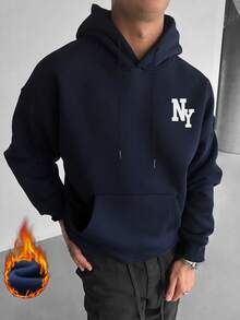 男士休闲纽约缩写印花连帽卫衣，返校季，秋冬季 - 藏蓝色 - 查看 4