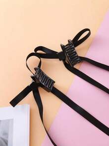 2pcs/Set Women's Black Bow With Ribbons Sweet Ballet Style Fashion Hair Clips, Suitable For Everyday Use Hair Claws Claw Clips Hair Jaw Clip Hair Clamps Hair Clutch Hair Catcher Clip, Casual Fall Winter Hair Accessories For Women For Vacation Outfits Woman - 黑色 - 查看 5