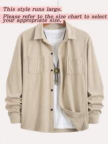 Teenage Boys' Popular Corduroy Casual Shirt, Turndown Collar Button Long Sleeve Cardigan With Dual Pockets, Suitable For Daily Casual, Fashion, Commuting, Street Style, Spring/Autumn - Khaki - View 6