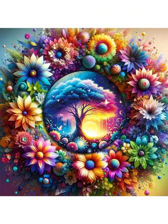 5D Life Tree Diamond Painting Kit - For Adults, Beginner Friendly DIY Diamond Art Flower Painting Craft Kit, Suitable For Home Decor And Gift, 12X12 Inches