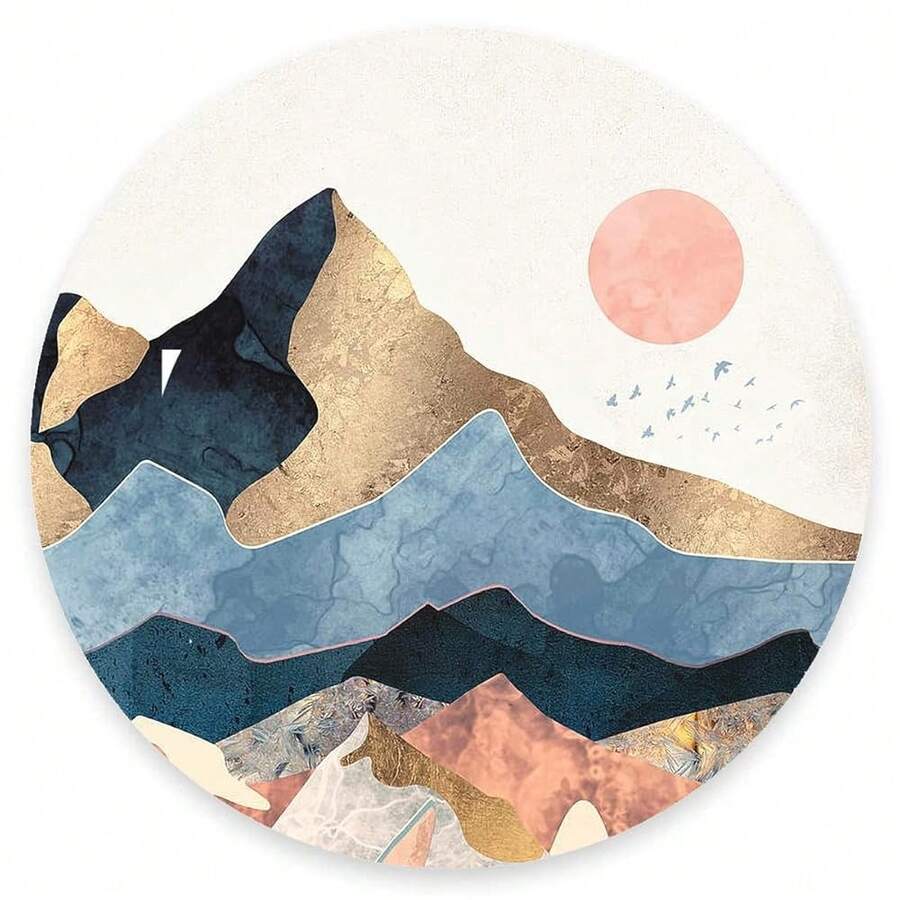Pad, Sunrise Mountain Pad, Cute Small Round Pad For Laptop Office Desk, Waterproof Non-Slip Rubber Base Computer Pads For Wireless , Abstract Mountain,15Sunrise - 15日出 - 查看 1