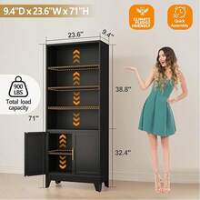 71 Inch High Metal Bookshelf With Adjustable Storage Rack, Used For Open Independent Display Cabinets In Offices, Study Rooms, Living Rooms, And Bedrooms - màu đen - Xem 3