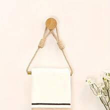1 Piece Bohemian Style Wall-Mounted Paper Towel Holder, Farmhouse Natural Bathroom Accessory, Can Hold 2 Rolls, Self-Adhesive Installation, Modern Minimalist Design, Wooden Embellishments, Durable Material - 1個 - 查看 6
