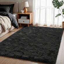 1pc Soft And Fluffy Luxury Plush Rug - Soft Pile, Non-Slip, Machine Washable, Suitable For Living Room, Bedroom, Home Décor, Room Decor, Bathroom, Valentine's Day - màu đen - Xem 1