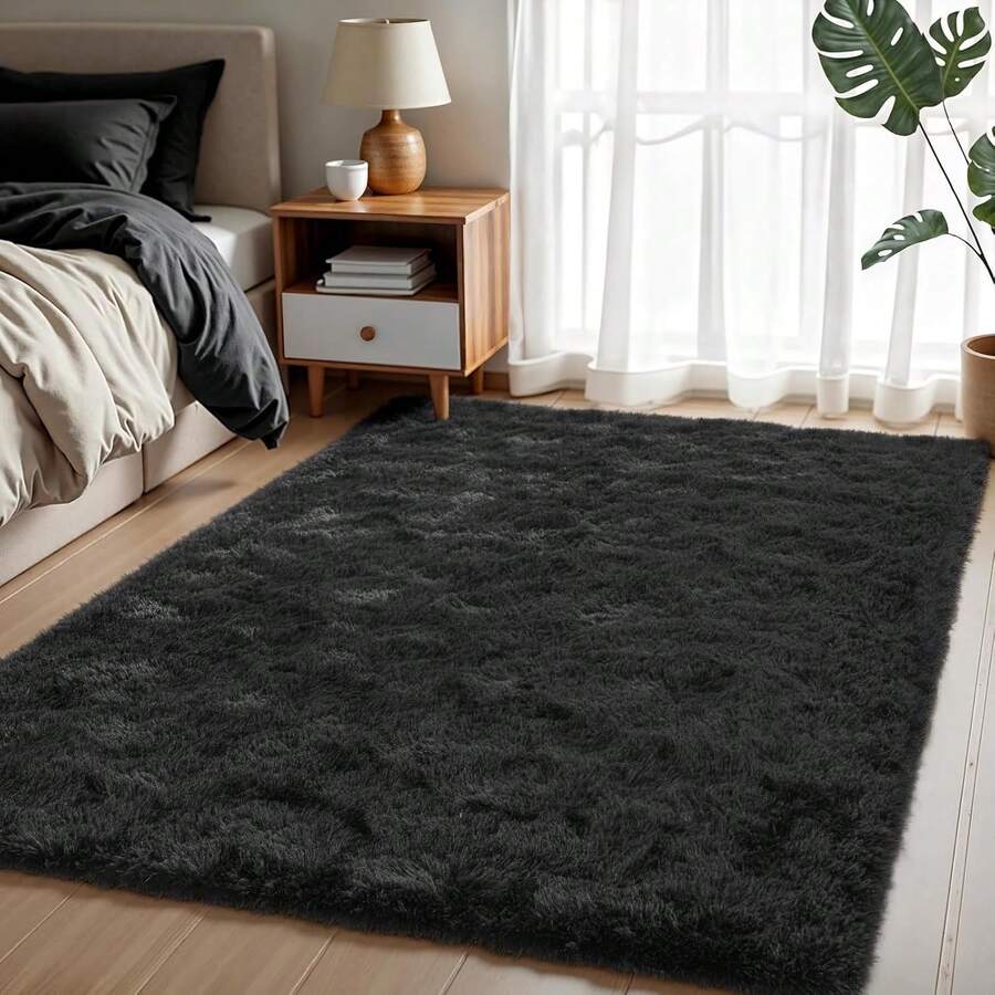 1pc Soft And Fluffy Luxury Plush Rug - Soft Pile, Non-Slip, Machine Washable, Suitable For Living Room, Bedroom, Home Décor, Room Decor, Bathroom, Valentine's Day - màu đen - Xem 1