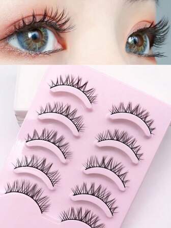 5对向日葵凌乱自然款全框假睫毛，尖头卡通风格，适合日常、通勤、约会、派对等场合。