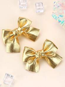 2pcs Gold Bow Hair Clips, Shiny Gold Hair Clips With Full Lining, Cute Shiny Hair Clips, Short Tail Design, Children Baby Hair Accessories, Valentine's Day Love Gift - Gold - View 7