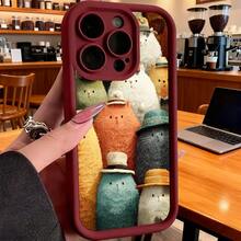Funda de teléfono con diseño de gatos lindos con sombreros para  15 Pro Max,  14 Pro,  13,  Galaxy S23, S22, S21, protector de teléfono, funda de pareja, regalo para novio, novia, regalo de vacaciones - Café integral - Ver 5