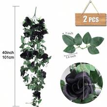 2 Pieces 40 Inch Artificial Hanging Flowers - Fake Rose Plant - Wall Decor, Wedding Decor, Home Decor, Garden Decor, Multiple Colors Look Better.Multiple Colors) - 黑色 - 查看 2