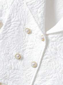 4-7岁女童白色三件套西装，优雅衬衫+短裤+帽子，经典儿童正装，提花面料，复古时尚，适合节日、生日、拍照、春夏穿着。 - 白色 - 查看 5