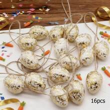 16pcs 3x4cm Easter Plastic Eggs, Hanging Eggs With Gold Foil On Surface, Use For Easter Party Decoration - Gold - View 8