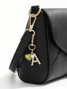 1pc Fashionable European & American Luxury Cute Crystal Rhinestone Studded Oversized English Letter Shape Keychain Bag Charm, Suitable For Women Car Keys, Bags Decoration - Gold - View 2