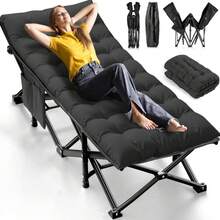 Cama plegable ajustable con suaves cojines y almohadas - estructura de hierro resistente, ideal para camping, viajes y actividades al aire libre, regalo perfecto para vacaciones para personas de hasta 300 kg, comodidad al aire libre | cama moderna de exterior | Cama de exterior duradera.