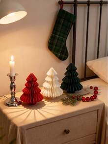 1pc (Red/Green/White) 3.94in/5.91in/7.87in Christmas Party Decorations, 3D Mini Glitter Edge Paper Honeycomb Ornaments, Green, Red Hanging Ornament For Christmas Tree Decor, New Years Party, Christmas Ornaments, Home Decor, Suitable For Wedding Decoration - Multicolor - View 4