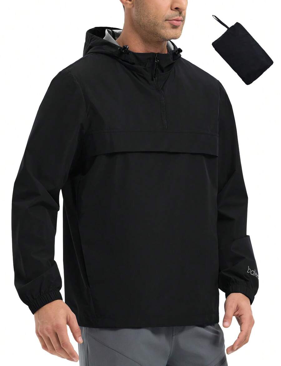 baleaf Men's Rain Jacket Water Resistant Hiking Windbreaker Packable Running Golf Gear Hood Raincoat Reflective - Đen 19-4007TPG - Xem 1