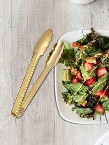 2件套金色餐夹，不锈钢镀金自助餐夹，沙拉夹，冰块夹，面包夹，甜点夹，烤箱夹，防滑手柄，适用于沙拉、牛排、开胃菜、小吃和手指食物的自助餐餐具