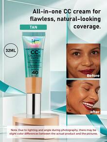 IT Cosmetics 美肌CC霜，哑光妆效，SPF 40，小麦色，32毫升/1.08盎司 | 全效遮瑕，无油配方，哑光妆效，SPF 40防晒 | 轻盈可叠加配方，均匀肤色，遮盖瑕疵 - Tan - 查看 5