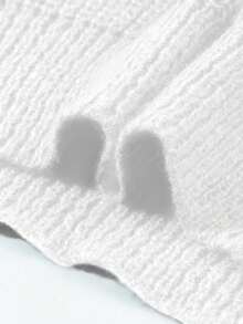 Lightweight, Warm Knit Pullover Sweater, Loose Fit, Polyester Fabric, Casual, Collegiate Style, Unisex Design, Long Sleeve, Drop Shoulder, Minimalist Crew Neck, Suitable For Autumn And Winter - White - View 7