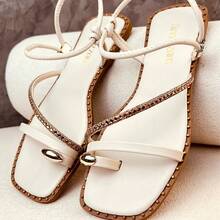 Amizzara Flat Sandal Elegant Shiny Strap Almond Detail Slug Exclusive Luxury Flat Sandal - trắng - Xem 11