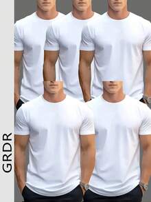 GRDR 5件/套 男士夏季圆领短袖T恤，适合户外休闲穿着 - 白色 - 查看 3