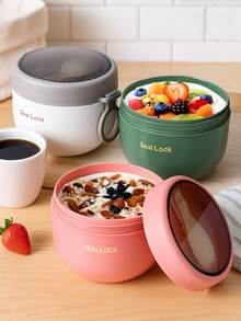 1pc Breakfast Cup, Oatmeal Cup With Spoon, Sealed Oatmeal Container, Portable Breakfast Container, Reusable Breakfast Cup, Suitable For Fruit, Pudding, Yogurt, Salad, Yogurt, Cereal, Milk, Soup, Etc., Ideal For Home, School, Office, Travel And Outdoor Picnic