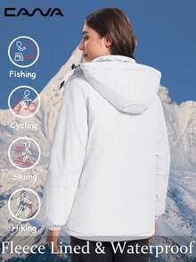 Cavva Women's Thermal Lined Jacket Waterproof Windproof Warm Snow Skiing Multi-Pockets Hooded Winter Coat Hiking Camping Mountaining Windbreaker - White - View 4