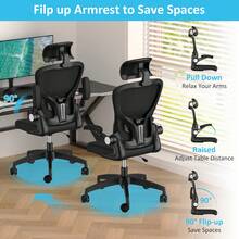 Ergonomic Office Chair With 360° Rotation, Adjustable Lumbar Support, Headrest And 90° Flip Up Armrest For Space Saving, Desk Chair Office Chair For Executive Work, Study, Home Office, 136KG Load Capacity - Black - View 7