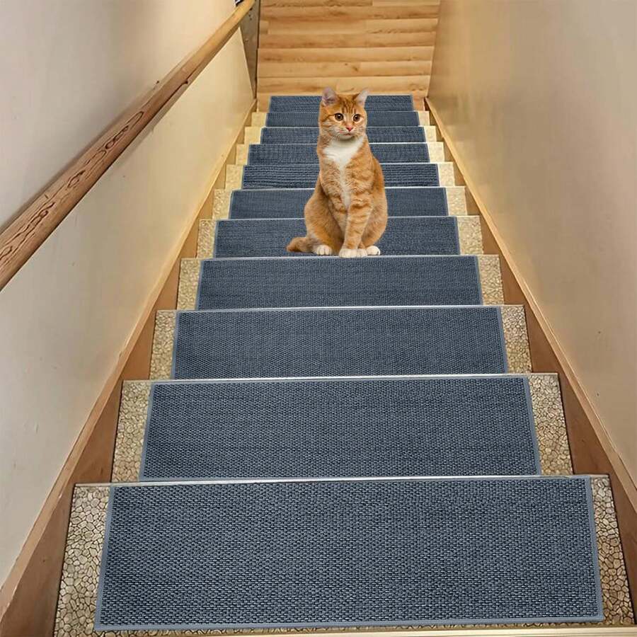 4 Pieces Heavy-Duty Non-Slip Removable Stair Treads Includes Anti-Slip Safety Pads Simple Patterns For Seniors And Pets Reusable And Washable - Home Use Enhances Safety And Traction Perfect Gift For Homeowners - 4 chiếc màu xám - Xem 1