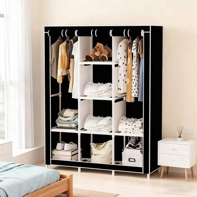 Armario Portátil Organizador de Ropa Cubierta de Tela No Tejida con 6 Estantes de Almacenaje, 2 Secciones para Colga,Clóset Armable con Tela Repelente al Polvo, Estructura Resistente y de Alta Calidad,Negro,Gris ,rojo, marrón, azul