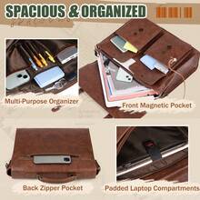 NEWHEY 17 Inch Men's Vintage Leather Messenger Bag, Magnetic Closure Large One Shoulder Laptop Briefcase For Office, Travel, College - Multicolor - View 7