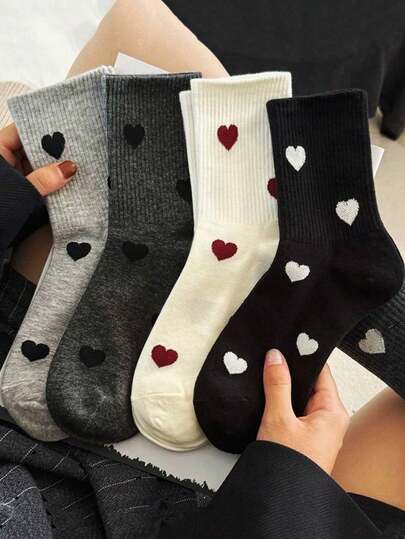 5 pares de calcetines de media caña con patrón de corazón gris, estilo retro para mujer, adecuados para todas las estaciones