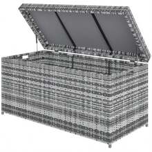 Outsunny Rattan Auflagenbox 380L Wetterfest Kissenbox mit Deckel Eingebautem Griff Staurum UV-beständig Gartenbox Aufbewahrungsbox Beistelltisch Gartentruhe für Garten Balkon 130x61x65 cm Dunkelgrau - Grå - Visa 1