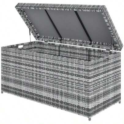 Outsunny Rattan Auflagenbox 380L Wetterfest Kissenbox mit Deckel Eingebautem Griff Staurum UV-beständig Gartenbox Aufbewahrungsbox Beistelltisch Gartentruhe für Garten Balkon 130x61x65 cm Dunkelgrau