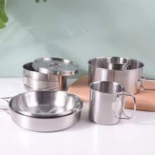 8pcs Outdoor Camping Cookware Set, Portable Set For Camping, Outdoor Cooking Equipment, Picnic And Self-Drive Tour, Stainless Steel - Steel - View 2