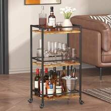 Lifewit Tres Capas de Barra de Servicio rodante, Cocina de Madera y Metal con Ruedas, Coche de Almacenamiento de Isla,(Negro) - Multicolor - Ver 3