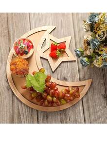 1件开斋节木制星月托盘，手工装饰品，适用于晚餐、蛋糕、水果和甜点拼盘，节日餐桌装饰，派对用品，生日派对节日庆典木制工艺品 - 彩色 - 查看 7