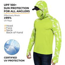 RODEEL Sun Hoodie Shirts W/ UV Detection Mask Neck Gaiter Thumbhole Men UPF 50+ Sun Protection Long Sleeve Lightweight Quick Dry Moisture Wicking Breathable Cooling Athletic Activewear For Outdoor Fishing Roofing Construction, Holiday Gift - Màu xanh huỳnh quang - Xem 3