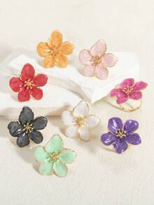 1pc Fashion High-End Elegant & Sweet White, Pink, Magenta, Orange, Purple, Green, Blue, Black Oil Drip 4/5-Leaf Flower Petal Ring, Suitable For Spring/Summer Daily Wear & Vacation - Four-petal Flower Oil Drop Ring - View 15