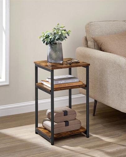 Sofa Side Table, 3-Tier End Table, Bedside Table With Steel Frame, For Living Room, Bedroom, Home Office, Industrial Style, Rustic Brown And Classic Black