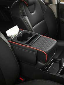 PU皮革汽车扶手箱增高垫 - 多功能，带杯架/手机支架/纸巾盒，缓解驾驶疲劳，通用型，适用于大多数车型 - 彩色 - 查看 7